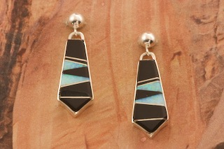 Calvin Begay Genuine Acoma Jet Sterling Silver Native American  Earrings